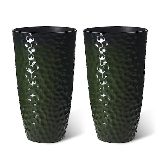 Glitzhome® 23.75" Eco-Friendly Honeycomb Textured Green Tall Plastic Planters, 2ct.